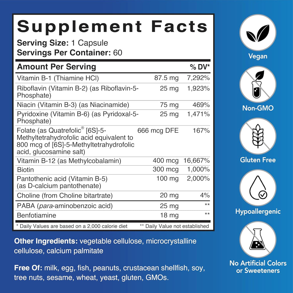 B-Complex con Vitaminas B Activas y Quatrefolic® – 60 Cápsulas Vegetales