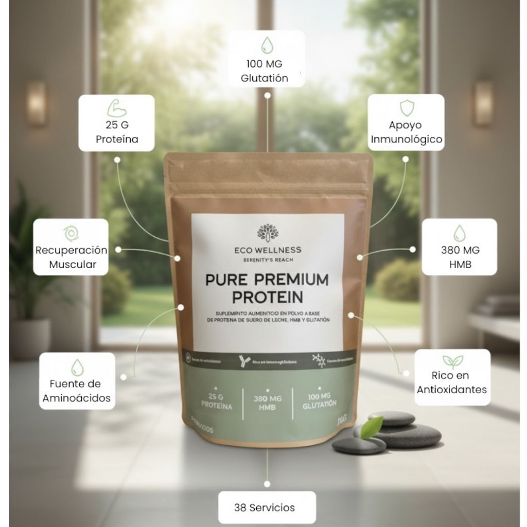 Super Proteína Ecowellness – Suero de Leche Sin Azúcar, Sabor Natural, con Aminoácidos + HMB + Glutatión