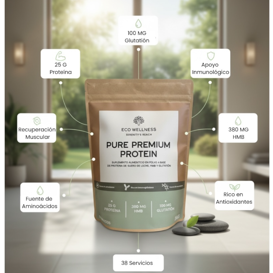 Super Proteína Ecowellness – Suero de Leche Sin Azúcar, Sabor Natural, con Aminoácidos + HMB + Glutatión