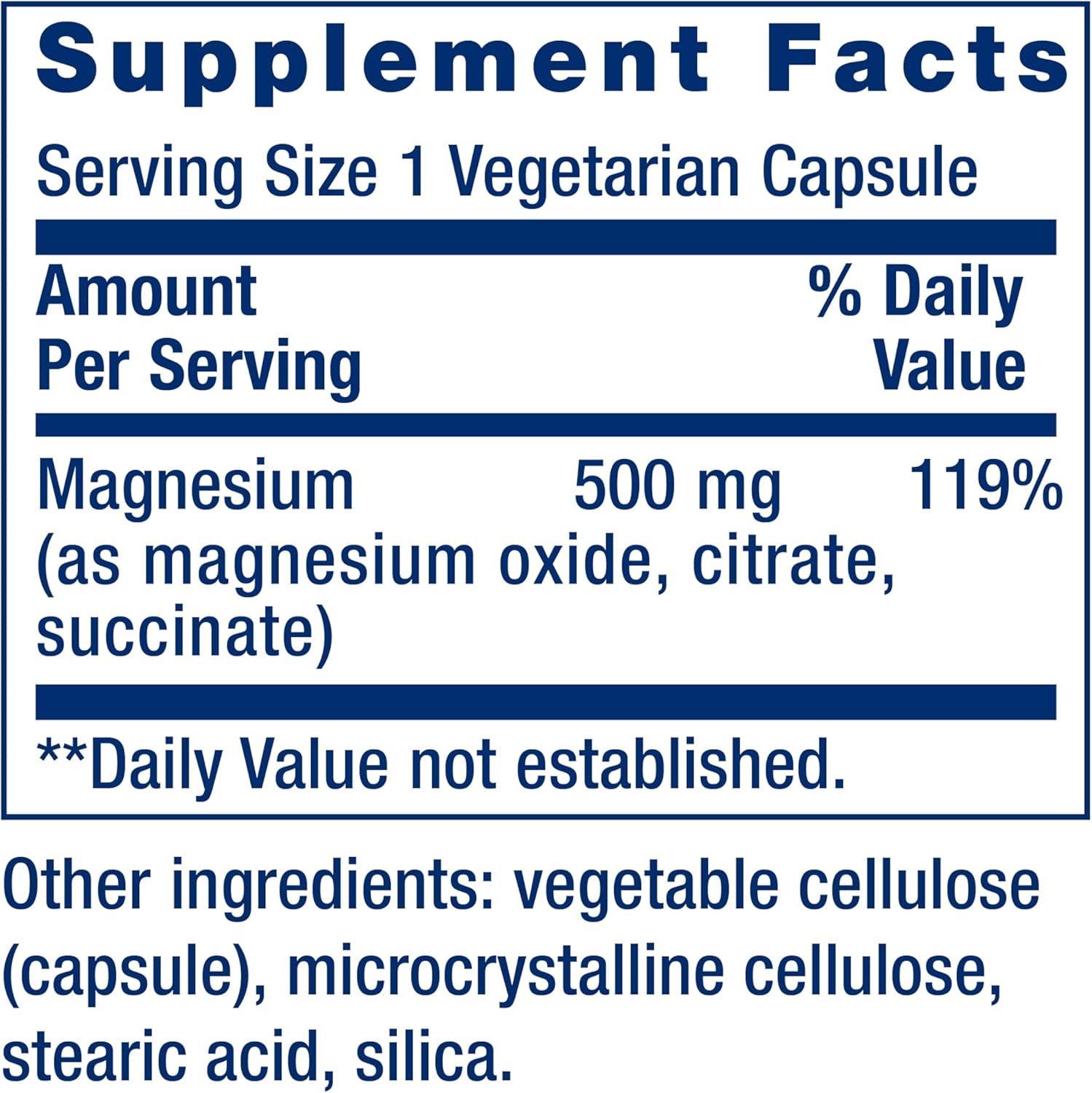 Magnesium Caps 500 mg – 100 Cápsulas Vegetarianas