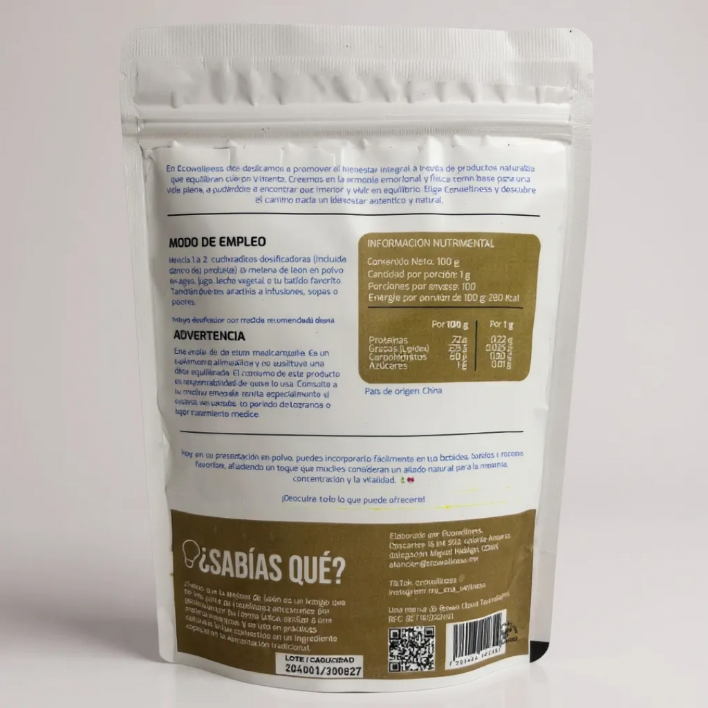 Melena de León en Polvo Orgánico - 100g | Hericium Erinaceus | Apoyo Cognitivo Natural