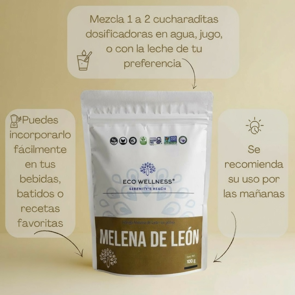 Melena de León en Polvo Orgánico - 100g | Hericium Erinaceus | Apoyo Cognitivo Natural