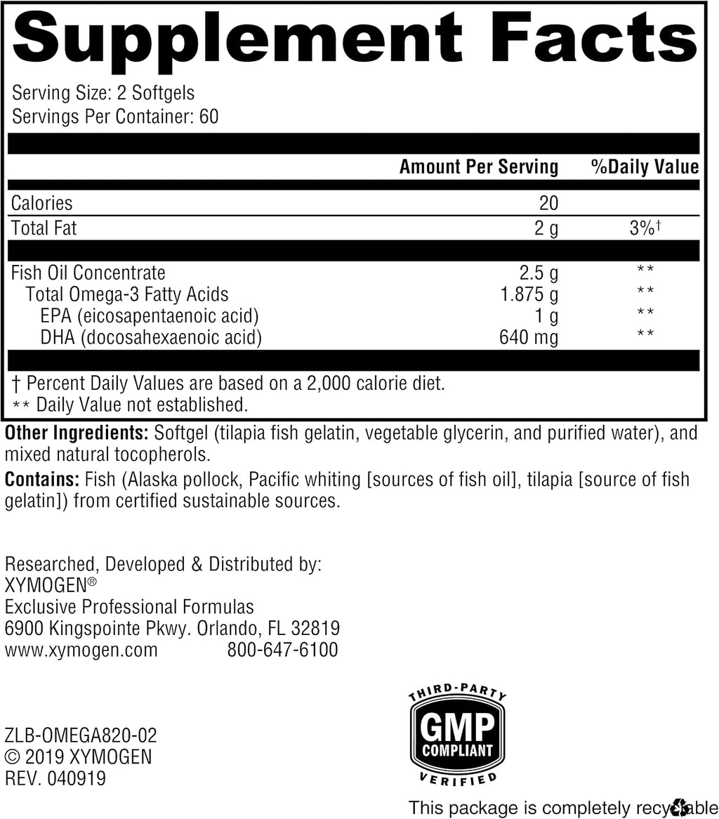 OmegaPure 820 – 120 Cápsulas Blandas de Gelatina de Pescado